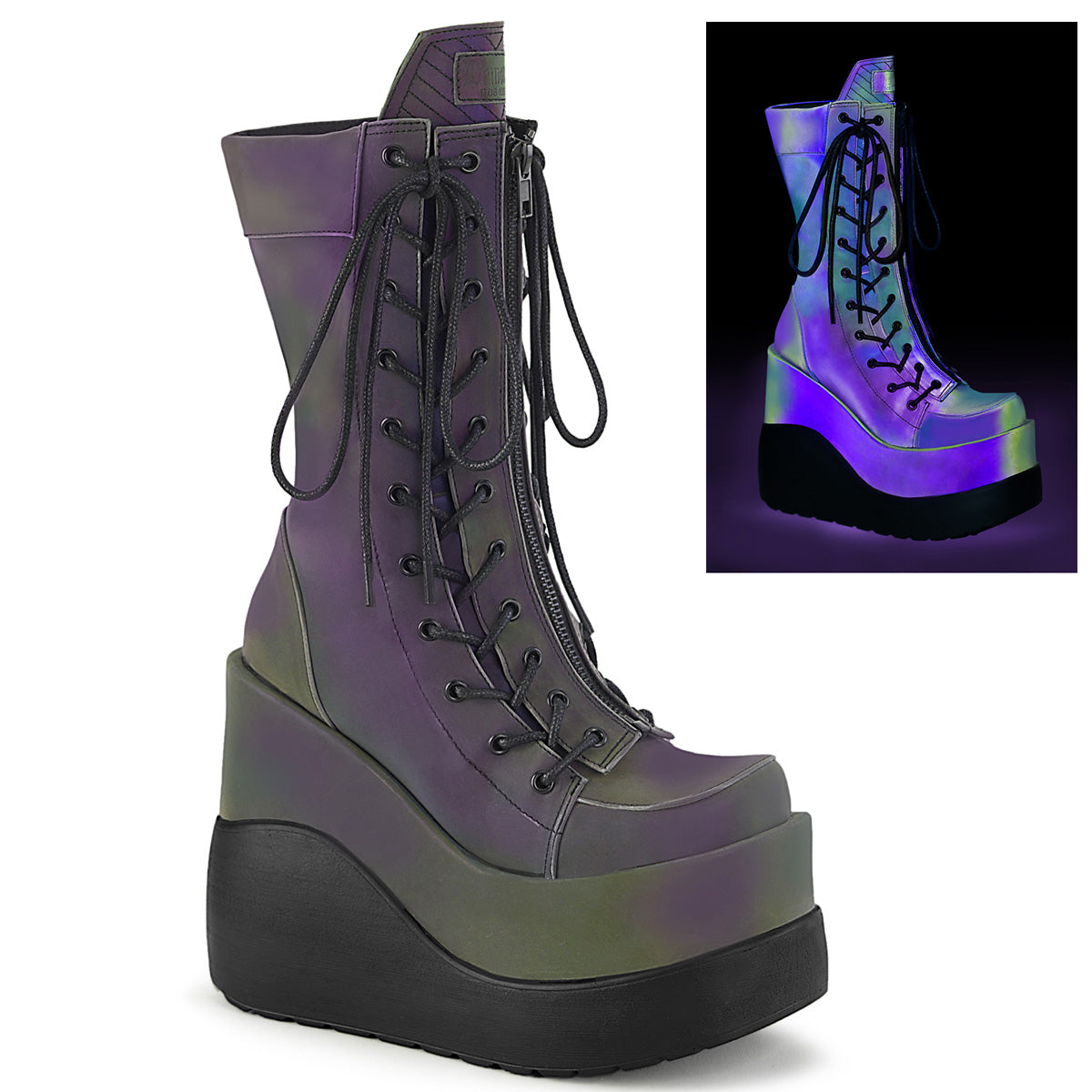 DemoniaCult  Botas VOID-118 verde múltiple reflectante