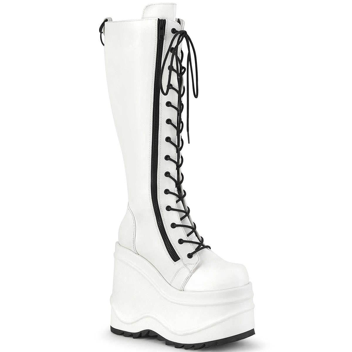 DemoniaCult Botas de mujer WAVE-200 WHT cuero vegano