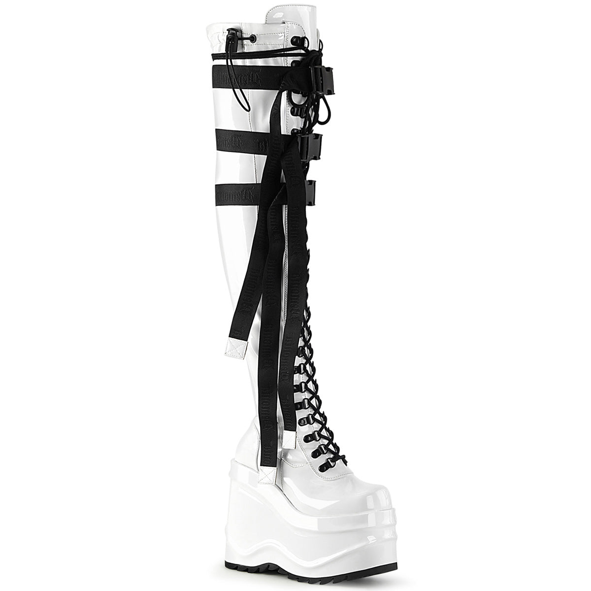 DemoniaCult  Boots WAVE-315 Wht Stretch Patent