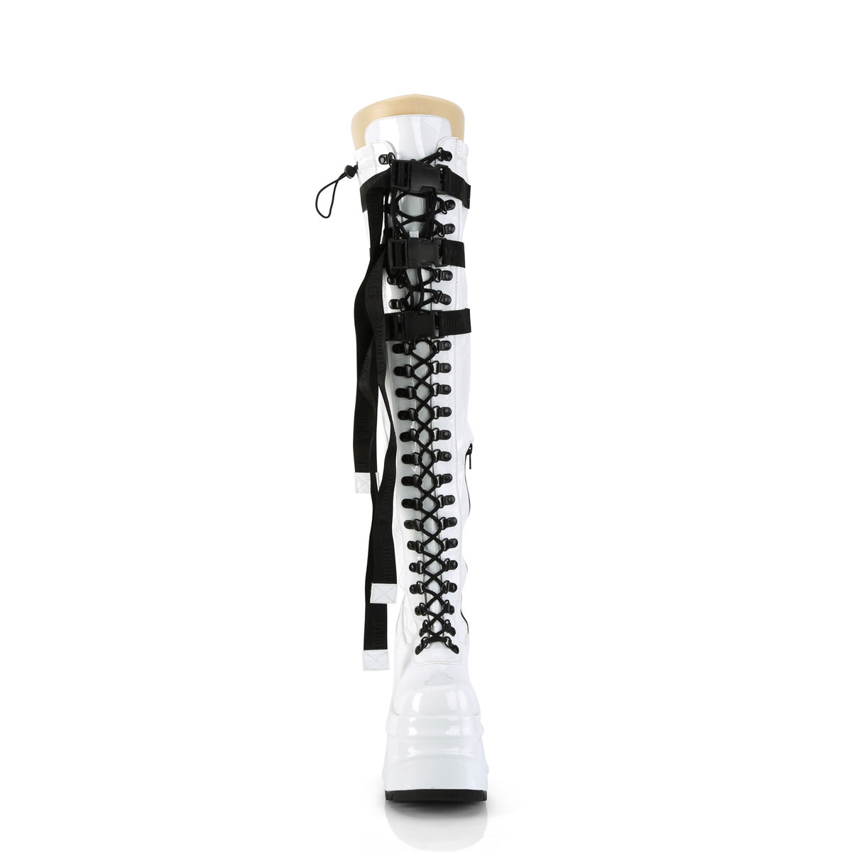 DemoniaCult  Boots WAVE-315 Wht Stretch Patent