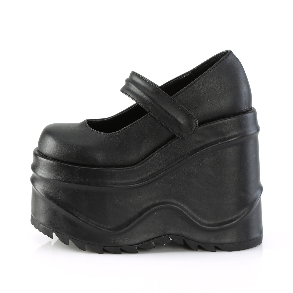 DemoniaCult Womens Pumps WAVE-32 Blk Vegan Leather