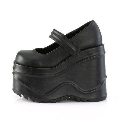 DemoniaCult Bombas de mujer WAVE-32 BLK de cuero vegano