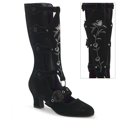 DemoniaCult Women's Mid-Calf & Knee High Boots WHIMSY-118 Blk Vegan Suede