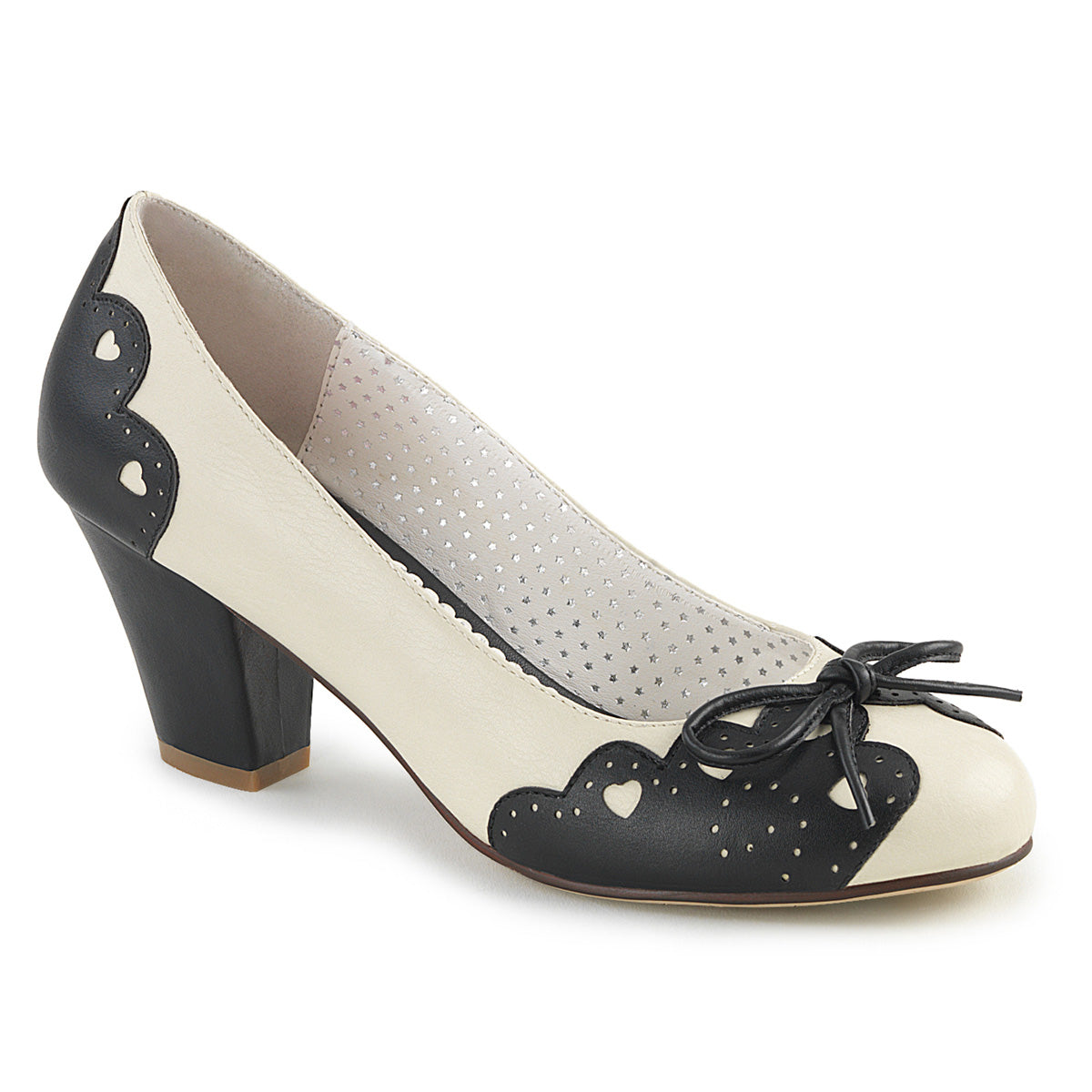 Pin Up Couture Bombas de mujer WIGGLE-17 Blk-Cream Faux Leather