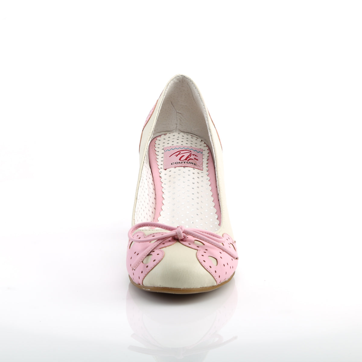 Pin Up Couture Bombas de mujer WIGGLE-17 Cream-Pink Faux Leather