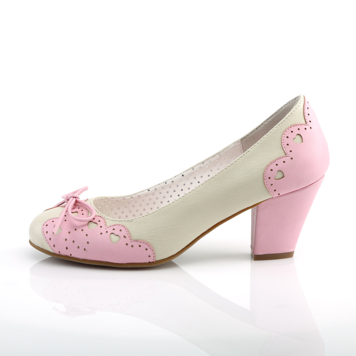 Pin Up Couture Bombas de mujer WIGGLE-17 Cream-Pink Faux Leather
