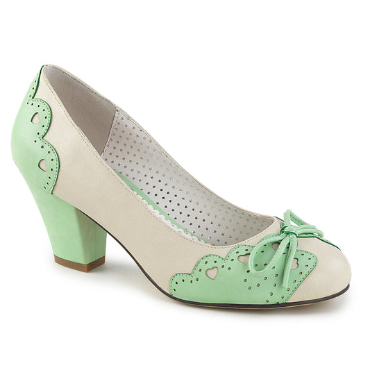 Pin Up Couture Bombas de mujer WIGGLE-17 Crema-Mint Faux Leather