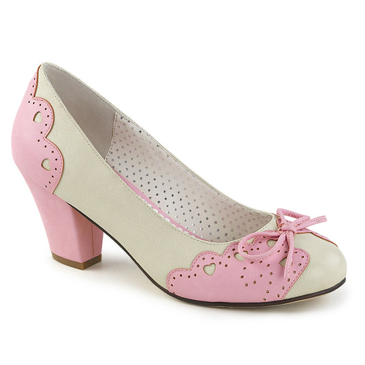 Pin Up Couture Bombas de mujer WIGGLE-17 Cream-Pink Faux Leather