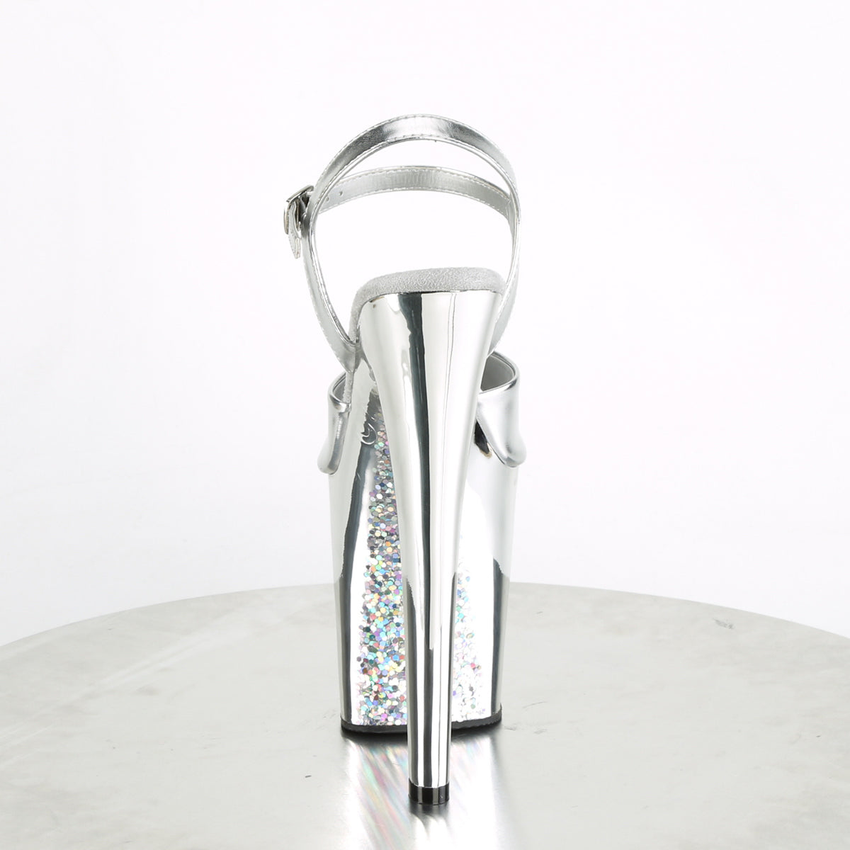 Pleaser Sandalias para mujer XTREME-809TG SLV Metallic PU / SLV Chrome-Glitter