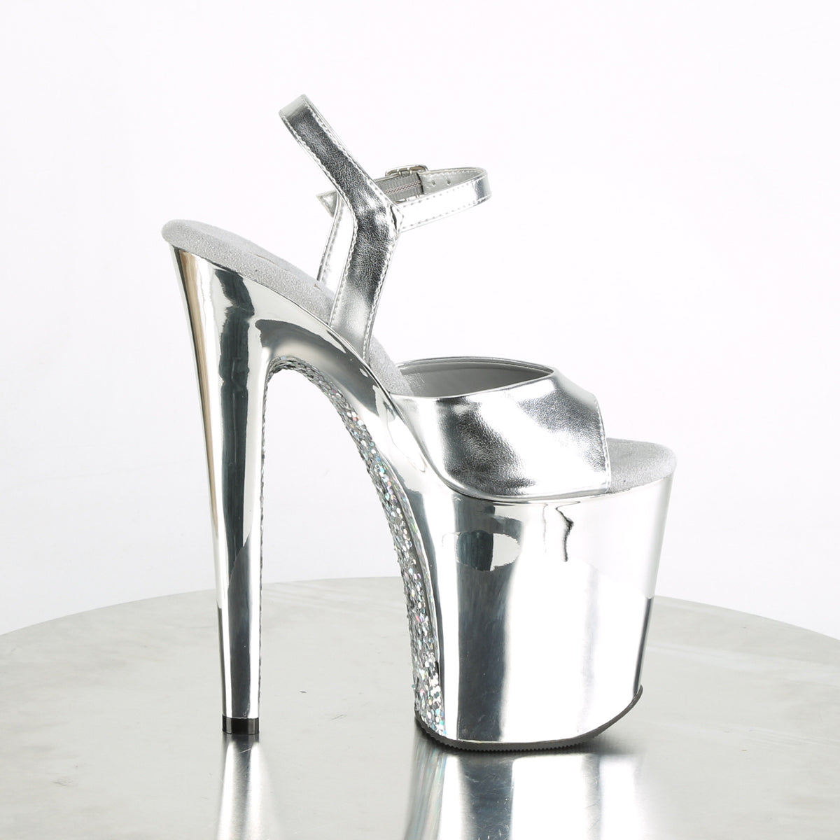 Pleaser Sandalias para mujer XTREME-809TG SLV Metallic PU / SLV Chrome-Glitter